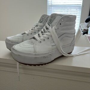 Vans Sk8 Hi Stacked White Canvas High Top Platforms Sneakers